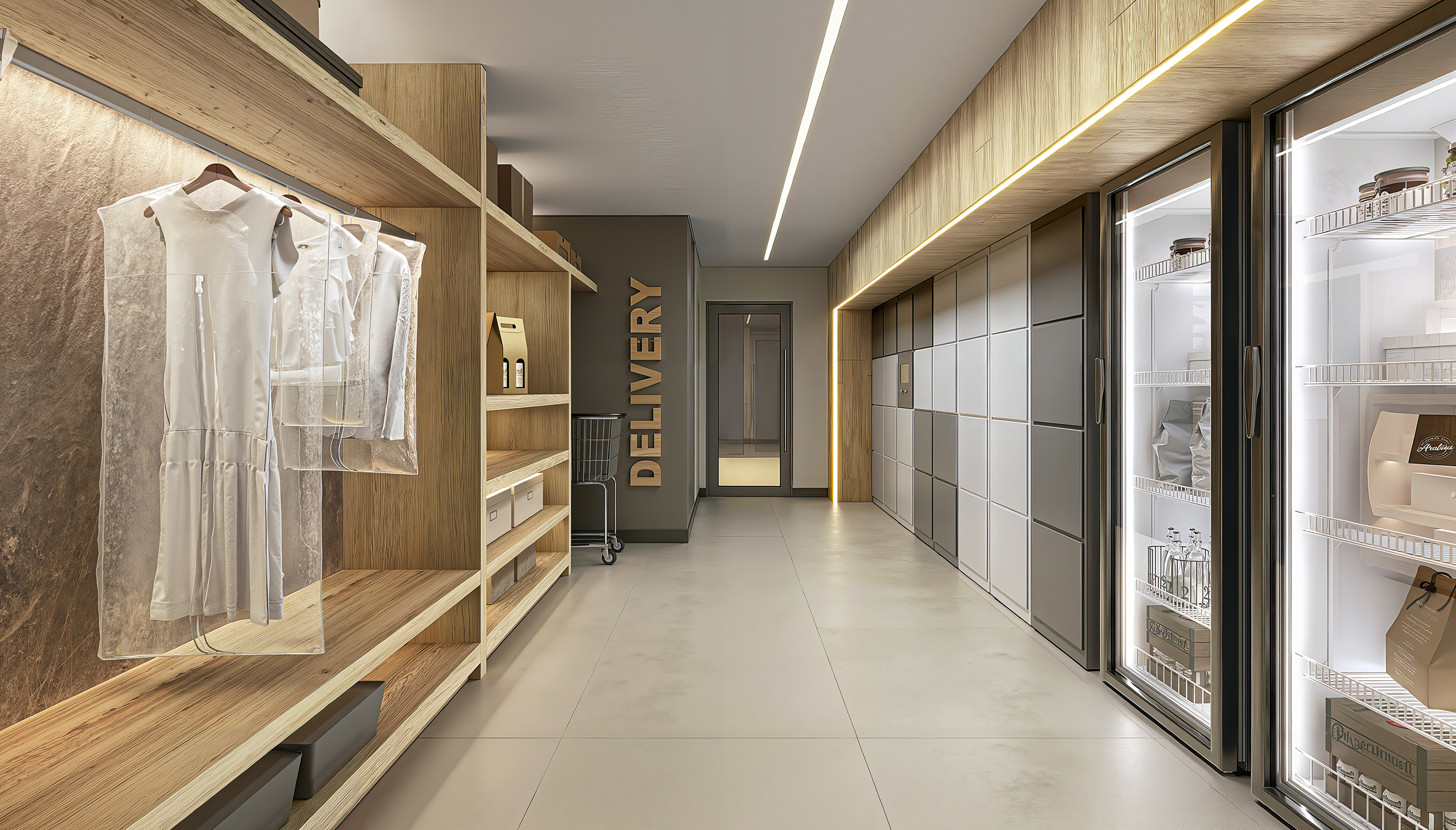 Espaço multiúso com home theater, sofá modular, painel acústico e automação residencial integrada para experiência audiovisual premium